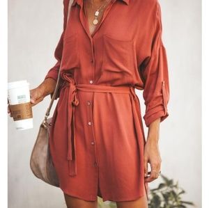Vici CHIVALRY BUTTON DOWN SHIRT DRESS DUSTY BRICK